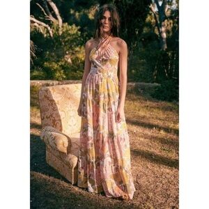 Sezane Billie Dress In Pink Creation Size 44 Boho Halter Maxi Dress